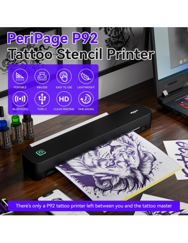 Impresora de Plantillas de Tatuaje PeriPage P92 - Térmica, 2600mAh