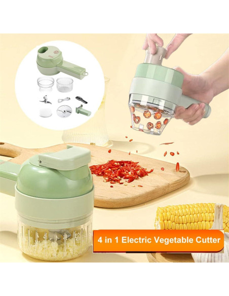 Cortador de Verduras Eléctrico Jocaluyia 4 en 1 Verde 200ml Cortador de Verduras Eléctrico Jocaluyia 4 en 1 Verde 200ml