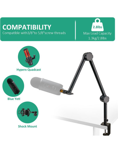 Soporte de Brazo de Micrófono Universal NB38 - Ajustable, 1.3kg