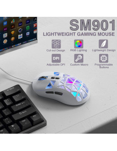 Ratón Gaming SOLAKAKA SM901 RGB 13800DPI Programable Blanco 2