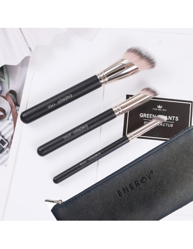 Set de 3 Pinceles de Maquillaje ENERGY con Bolsa PU