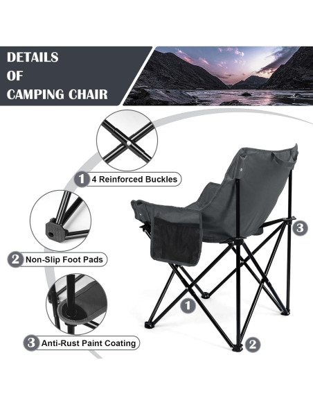 Silla de Camping Plegable Leonyo Gris Alta Resistencia 300 lbs Silla de Camping Plegable Leonyo Gris Alta Resistencia 300 lbs