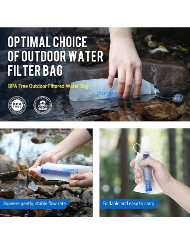 Botella de Agua Filtrada Purewell 1000L BPA Libre para Camping