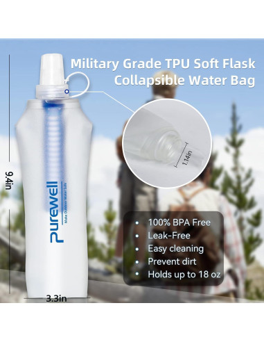 Botella de Agua Filtrada Purewell 1000L BPA Libre para Camping