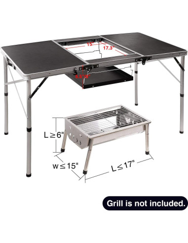 Mesa Plegable REDCAMP 4 Pies con Soporte de Parrilla Negra