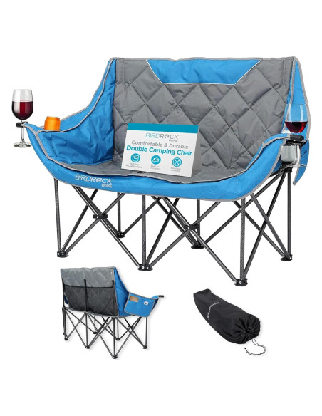 Silla de Camping Doble BIRDROCK HOME - Azul y Gris, 295 kg Silla de Camping Doble BIRDROCK HOME - Azul y Gris, 295 kg
