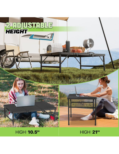 Mesa de Camping Plegable Magshion, Aluminio, Altura Ajustable 27-50 cm