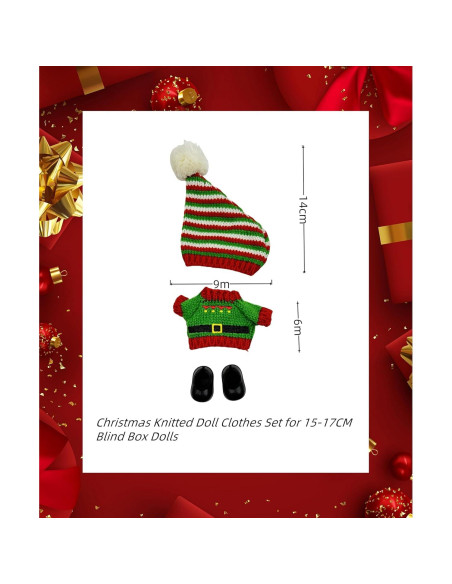 Conjunto de Ropa de Muñeca Tejida Navidad 4 Piezas 15-17cm Conjunto de Ropa de Muñeca Tejida Navidad 4 Piezas 15-17cm