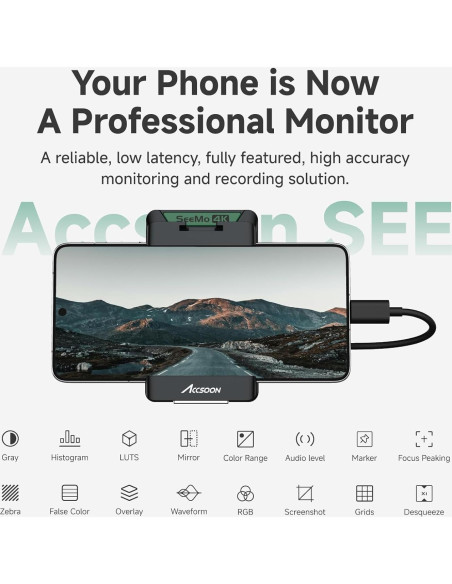 Accsoon SeeMo 4K Adaptador HDMI para Android 8 o Posterior Accsoon SeeMo 4K Adaptador HDMI para Android 8 o Posterior