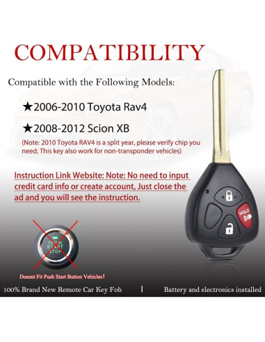 Llavero remoto MechanMagic para Toyota Rav4 2006-2011 y Scion XB 2008-2013, ID FCC HYQ12BBY, chip 4D67