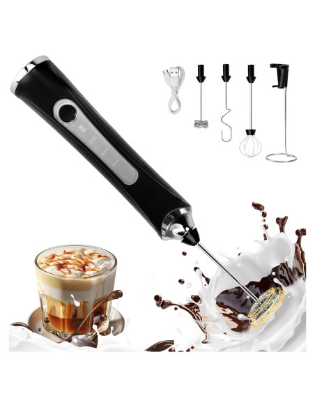 Espumador de Leche Eléctrico Recargable Tuyohw con Soporte Espumador de Leche Eléctrico Recargable Tuyohw con Soporte
