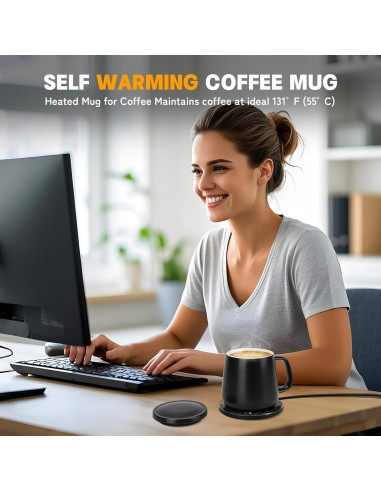 Taza Cerámica Inteligente USB 355ml Calentamiento 55C Negro