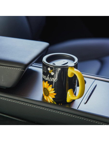 Taza de Cerámica Topadorn Girasol 500ml con Tapa y Asa Taza de Cerámica Topadorn Girasol 500ml con Tapa y Asa