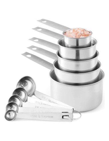 Juego de 10 Tazas y Cucharas Medidoras Laxinis World Acero Inoxidable