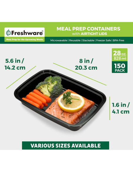 Contenedores de Preparación de Comidas Freshware 150 Pzs 828 ml Contenedores de Preparación de Comidas Freshware 150 Pzs 828 ml