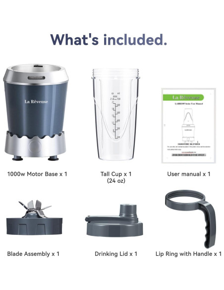Licuadora Personal La Reveuse 1000W con Taza 24oz (0.71L) Gris Licuadora Personal La Reveuse 1000W con Taza 24oz (0.71L) Gris