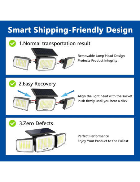 Luz de Seguridad Solar LED JEJOT 3 Cabezas IP65 Control Remoto Luz de Seguridad Solar LED JEJOT 3 Cabezas IP65 Control Remoto