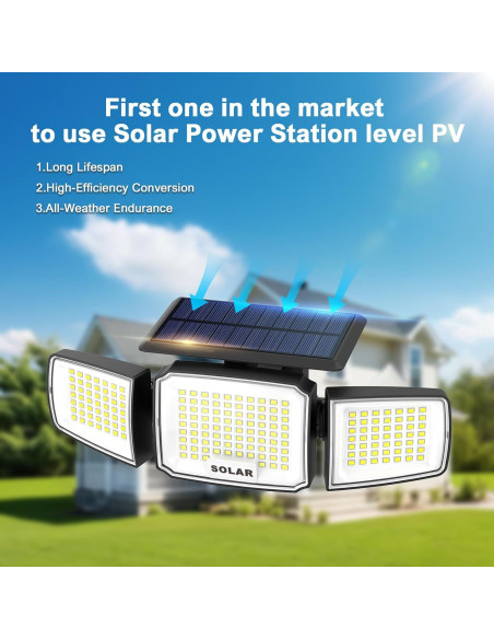 Luz de Seguridad Solar LED JEJOT 3 Cabezas IP65 Control Remoto Luz de Seguridad Solar LED JEJOT 3 Cabezas IP65 Control Remoto