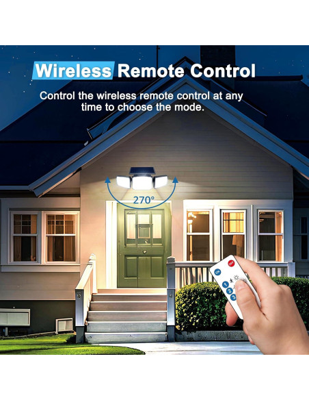 Luz de Seguridad Solar LED JEJOT 3 Cabezas IP65 Control Remoto Luz de Seguridad Solar LED JEJOT 3 Cabezas IP65 Control Remoto