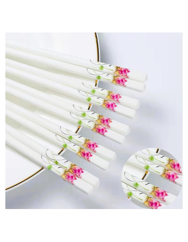 Palillos Reutilizables Cerámica GTIEDIK 24.6 cm Flor de Loto Rosa