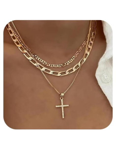 Collar Cruz en Capas de Oro 14K para Mujeres - Joyería Religiosa