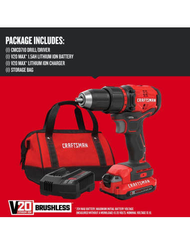 Taladro Atornillador Inalámbrico CRAFTSMAN V20 1/2" 350W