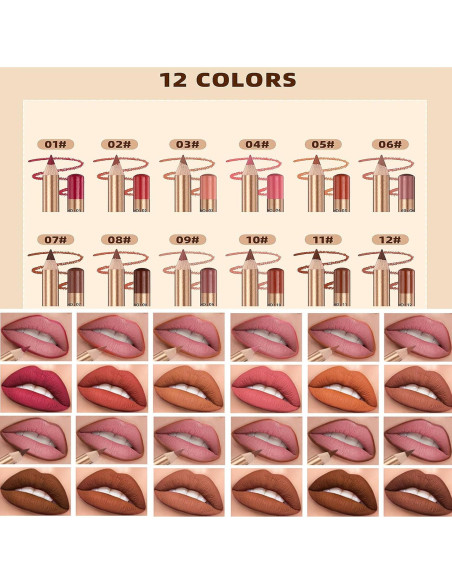 Juego de Lápices de Labios 12 Colores DENESTUP Alta Pigmentación Juego de Lápices de Labios 12 Colores DENESTUP Alta Pigmentación