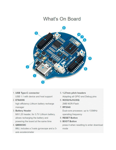Placa MCU Waveshare RP2040 con Pantalla LCD 1.28" IPS Placa MCU Waveshare RP2040 con Pantalla LCD 1.28" IPS