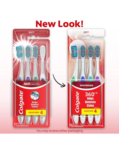 Cepillo de dientes blanqueador Colgate 360 Optic White, paquete de 4