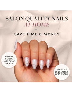 Kit Uñas Postizas Glamnetic Noche Silenciosa - 30 Uñas Cortas Almendras Blancas Brillantes 2