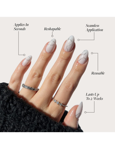 Kit Uñas Postizas Glamnetic Noche Silenciosa - 30 Uñas Cortas Almendras Blancas Brillantes Kit Uñas Postizas Glamnetic Noche Silenciosa - 30 Uñas Cortas Almendras Blancas Brillantes