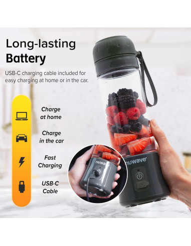 Licuadora Portátil Nuwave USB-C 532ml 6 Cuchillas Tritura Hielo