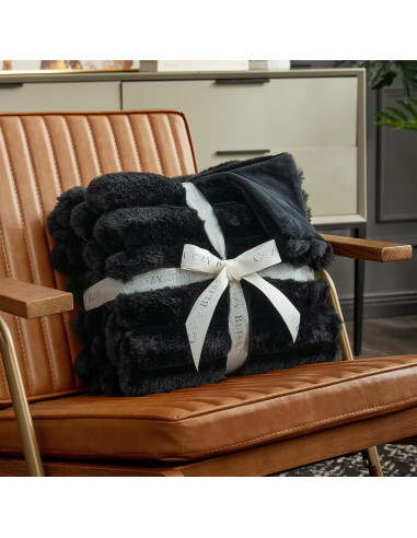 Manta de Piel Sintética Cozy Bliss 127x152 cm Negra Rayada