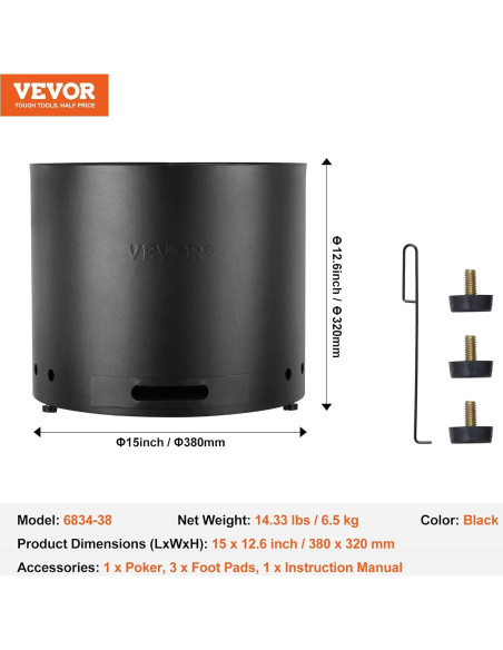 Estufa de Leña VEVOR 38 cm Sin Humo, Acero Inoxidable, Portátil Estufa de Leña VEVOR 38 cm Sin Humo, Acero Inoxidable, Portátil