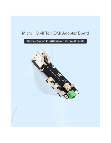 Adaptador micro HDMI a HDMI Waveshare para Raspberry Pi 5/4B 4K