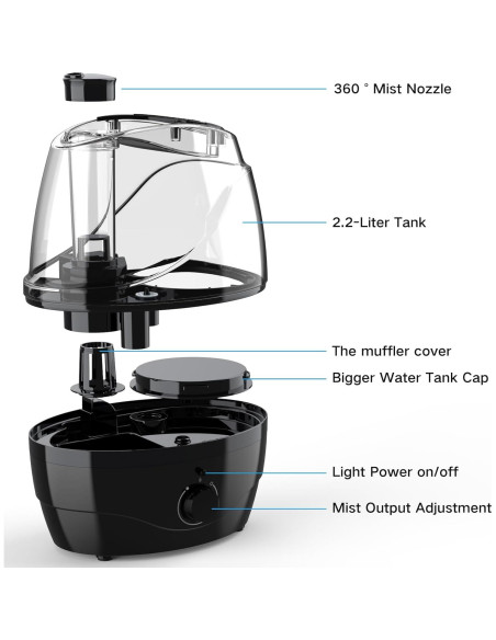 Humidificador de aire Hocyhaoder 2.2L ultrasonido negro Humidificador de aire Hocyhaoder 2.2L ultrasonido negro
