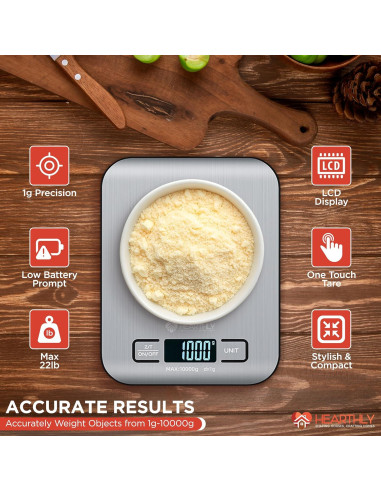 Báscula Digital de Cocina Hearthly 10kg Acero Inoxidable