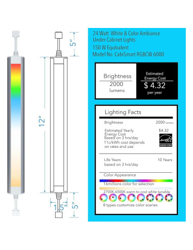 Tira de luces LED inteligente LAMPAOUS RGBCW 6 luces 30.48cm