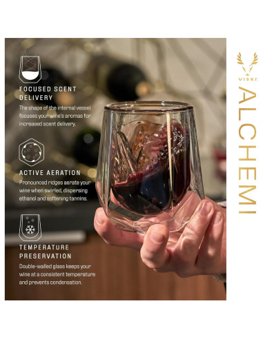 Vaso de Vino Aerador Viski de Vidrio Doble Pared 0.24 L