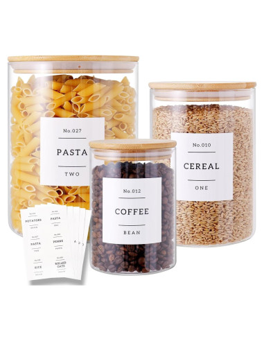 Juego de 3 Tarros de Vidrio Herméticos con Tapas de Bambú - 2.96 L
