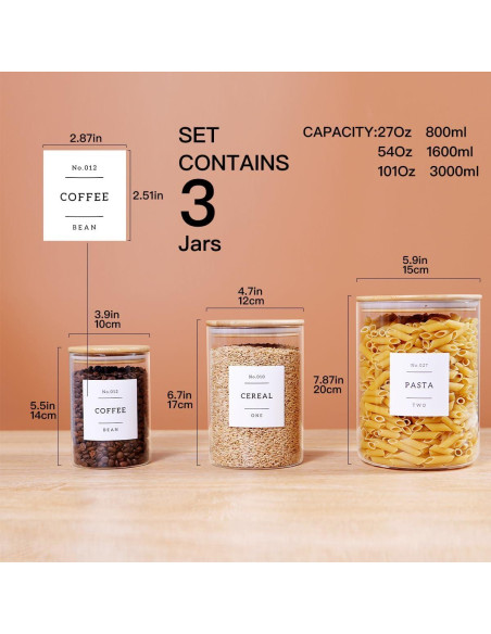 Juego de 3 Tarros de Vidrio Herméticos con Tapas de Bambú - 2.96 L Juego de 3 Tarros de Vidrio Herméticos con Tapas de Bambú - 2.96 L
