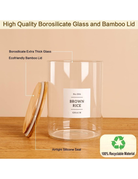 Juego de 3 Tarros de Vidrio Herméticos con Tapas de Bambú - 2.96 L Juego de 3 Tarros de Vidrio Herméticos con Tapas de Bambú - 2.96 L