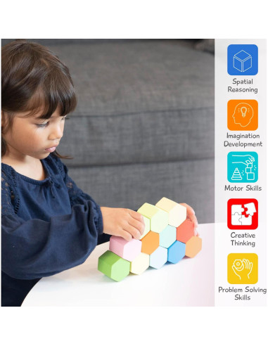 Hexablox 21 Piezas - Bloques de Madera Montessori para Niños 1+ Años