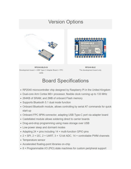 Placa de Desarrollo UeeKKoo RP2040-BLE con Bluetooth 5.1 Placa de Desarrollo UeeKKoo RP2040-BLE con Bluetooth 5.1
