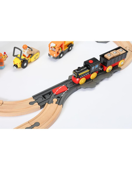 Juego de Vías de Tren de Madera 58 Piezas Trimate con Grúa Juego de Vías de Tren de Madera 58 Piezas Trimate con Grúa