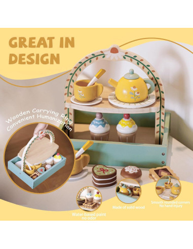 Juego de Té de Madera Masonbaby para Niños con Accesorios