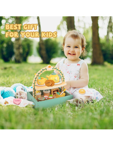 Juego de Té de Madera Masonbaby para Niños con Accesorios