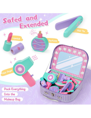 Juego de Maquillaje de Madera Toyssa 15 en 1 para Niñas 3 a 7 Años