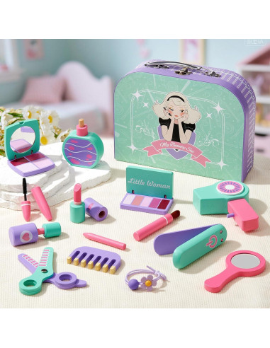 Juego de Maquillaje de Madera Toyssa 15 en 1 para Niñas 3 a 7 Años