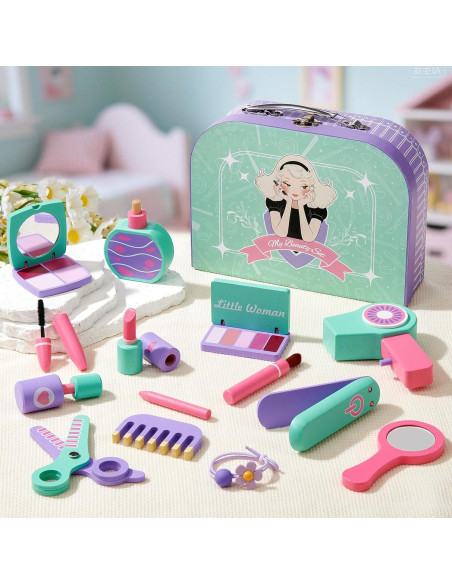 Juego de Maquillaje de Madera Toyssa 15 en 1 para Niñas 3 a 7 Años Juego de Maquillaje de Madera Toyssa 15 en 1 para Niñas 3 a 7 Años